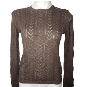 Ralph Lauren Silk Cashmere Sweater Womens Large Green Brown Pointelle Open Knit